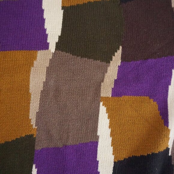 VTG Bachrach Colorblock Cotton Sweater Retro Eclectic Grandpa Statement Knit XL - Picture 8 of 9